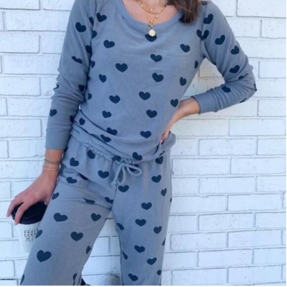 NEW! Chaser 'Haze' Cozy Jogger Sweat Set in BLUE HEARTS (M/L)